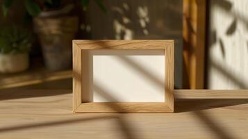 A wooden picture frame for photos, in the style of Japanese minimalism.A wooden picture frame for photos, in the style of Japanese minimalism. photo