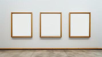 A thin gold frame on a white wall. photo