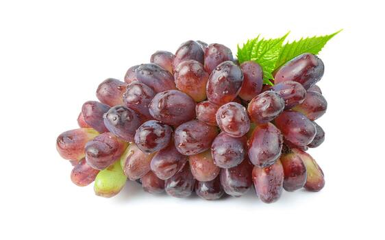 Red grape with leaves isolated on white background. With clipping path. Full depth of field. photo