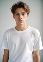 Portrait of a handsome young man in white t-shirt photo