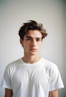 Portrait of a handsome young man in white t-shirt photo