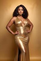 Portrait of beautiful african american plus size woman in a luxurious dress photo