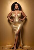 Portrait of beautiful african american plus size woman in a luxurious dress photo