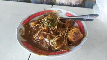 a serving of typical Indonesian food known as rujak cingur, this food is distinctive for its delicious petis sauce and its filling which is full of meat and vegetables photo