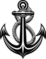 anchor with rope illustration black and white vector