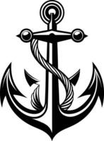 anchor with rope illustration black and white vector