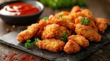 Chicken Popcorn Close-Up in Slate Dish photo