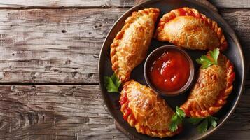 Rustic Traditional Empanadas with Sauce photo