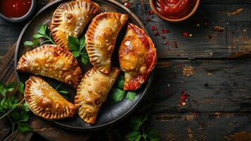 Rustic Traditional Empanadas with Sauce photo