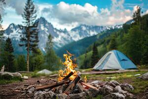 Fire Pit and Camp in Mountains photo