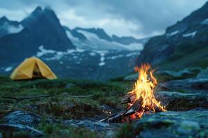 Fire Pit and Camp in Mountains photo