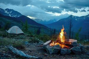Fire Pit and Camp in Mountains photo