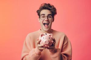 Man with Piggy Bank photo