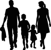 mother father and childs walking silhouette on white background vector