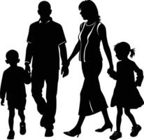 mother father and childs walking silhouette on white background vector