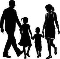 mother father and childs walking silhouette on white background vector
