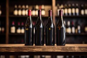 Wine Bottles on a Shelf photo