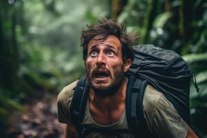 Scared Man in Rainforest photo