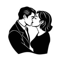 Cute couple kissing in valentines day silhouette isolated on white background vector