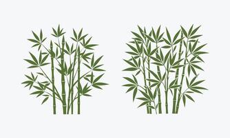 Set of green bamboo silhouette with leaves isolated on light green background vector