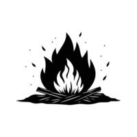 Burning bonfire with big flames silhouette isolated on white background vector