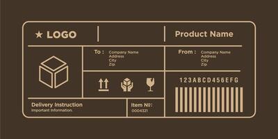 Cargo delivery sticker. Shipment label template. Delivery mockup. Fragile, handle icon. Information about company recipient. vector