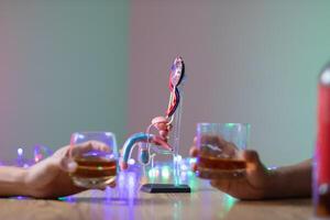 The penis model shows the urinary tract and prostate that are often a problem for men with chronic alcohol addiction and sexual dysfunction, including urinary tract disease and prostate cancer. photo