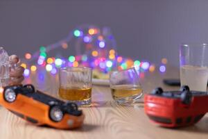Alcoholic drinks were in goblets and placed on tables within party. Alcohol was consumed by drinkers within party before departed. drinking alcohol in moderation and campaigning against drunk driving. photo