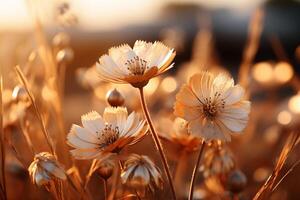 flowers in the field at sunset photo