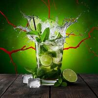 amazing mojito cocktail with beautiful background and pieces of ice photo