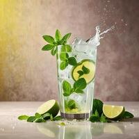 amazing mojito cocktail with beautiful background and pieces of ice photo