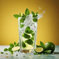 amazing mojito cocktail with beautiful background and pieces of ice photo