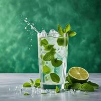 amazing mojito cocktail with beautiful background and pieces of ice photo