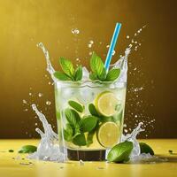 amazing mojito cocktail with beautiful background and pieces of ice photo