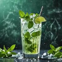 amazing mojito cocktail with beautiful background and pieces of ice photo