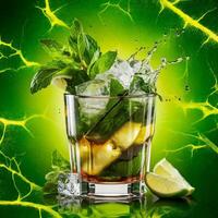 amazing mojito cocktail with beautiful background and pieces of ice photo