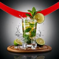 amazing mojito cocktail with beautiful background and pieces of ice photo