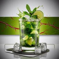 amazing mojito cocktail with beautiful background and pieces of ice photo