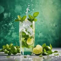 amazing mojito cocktail with beautiful background and pieces of ice photo