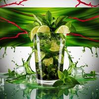 amazing mojito cocktail with beautiful background and pieces of ice photo