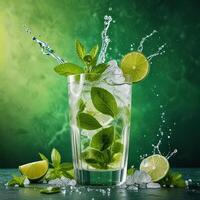 amazing mojito cocktail with beautiful background and pieces of ice photo