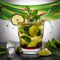 amazing mojito cocktail with beautiful background and pieces of ice photo