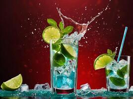 amazing mojito cocktail with beautiful background and pieces of ice photo
