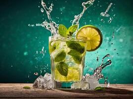 amazing mojito cocktail with beautiful background and pieces of ice photo