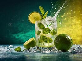 amazing mojito cocktail with beautiful background and pieces of ice photo