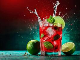 amazing mojito cocktail with beautiful background and pieces of ice photo