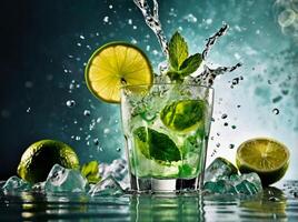 amazing mojito cocktail with beautiful background and pieces of ice photo