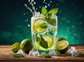amazing mojito cocktail with beautiful background and pieces of ice photo