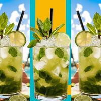 amazing mojito cocktail with beautiful background and pieces of ice photo