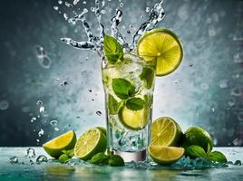 amazing mojito cocktail with beautiful background and pieces of ice photo